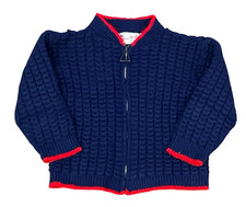 Vintage Blue Bird Baby Cardigan Blue with Red Trim Zip Front Orlon Acrylic Knit