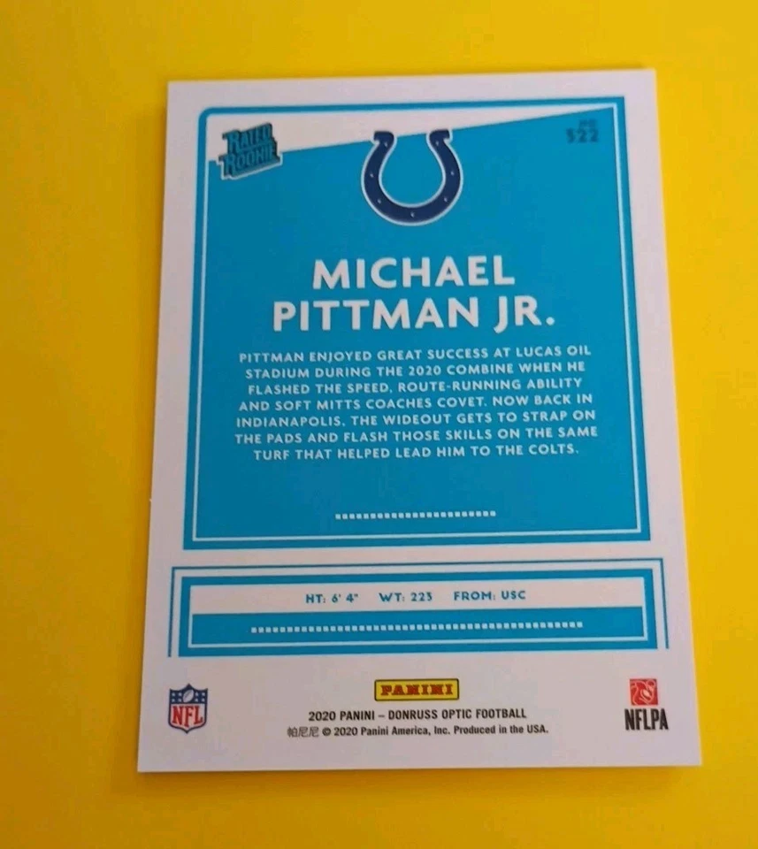 2020 Donruss Optic Rated Rookies Negative Variation Michael Pittman Jr. #322 RC - Image 2 of 3