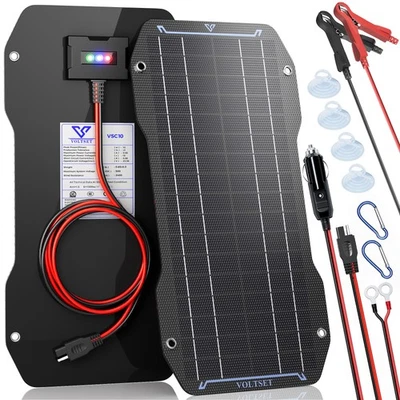 Voltset 10W Solar Battery Trickle Charger Maintainer 12V Solar Panel Kit for Car