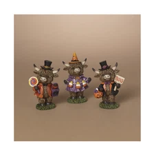 Gerson Halloween Decor - Candy Corn Boo Highland Cow Figurines 3pc