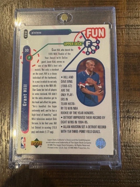 RARO CLUB DE JUGADORES Grant Hill 1995-96 elección de coleccionista platino #173 Jordan Foto 2 de 2