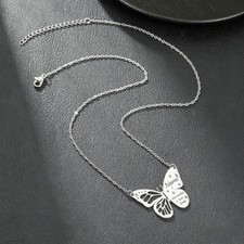 Custom Name Initial Butterfly Pendant Necklace Stainless Steel Gift for Her