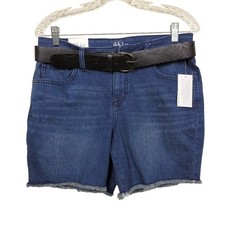 Style Co Belted Denim Shorts Blue Dark Wash Women Size 6 Mid Rise Raw Hem NWT