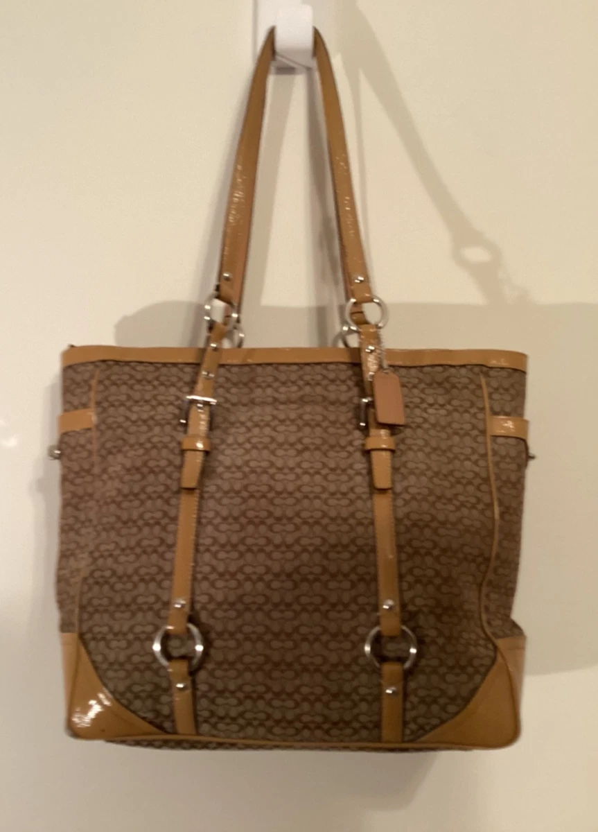 バッグ COACH Legacy Signature Tote Suede Beige Coach Legacy Canvas Exterior Tote Bags & Handbags for Women for