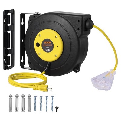 Retractable Extension Cord Reel, 50 FT, Heavy Duty 14AWG/3C SJTOW Retractable Po