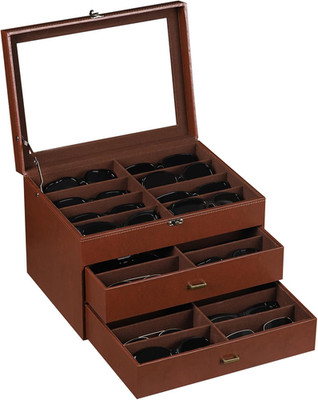 Lockable Eyeglasses Sunglasses Organizer Case 24 Slot Clear Lid Velvet Drawer