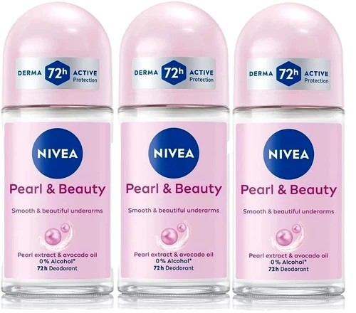 Nivea Pearl & Beauty Roll-On Deodorant, 50ml Each (3 Pack)