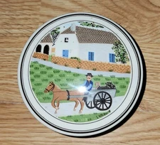 Vintage Villeroy & Boch Design Naif Luxembourg Porcelain Horse Man Pulling Cart 
