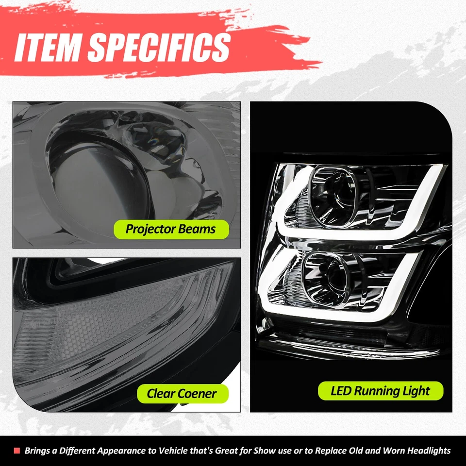 Farol projetor LED DRL para Chevy Suburban Tahoe 15-20 par transparente fumê - Imagem 3 de 4