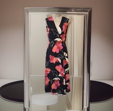 New Next Size 10 Navy Blue Floral Sleeveless Wrap Dress D-Ring MIDI Summer Dress