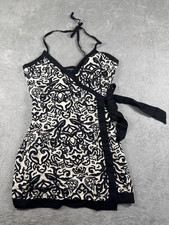 French Connection Women's Cristyn Birdie Linen Wrap Dress Black/White Size 6 New