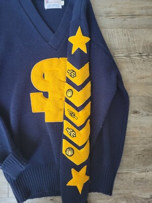 Vtg East-Tenn Letterman Sweater Men's Small Blue V Neck Varsity