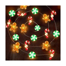  Timer 10 FT 30 LED Christmas String Lights Decorations Gingerbread Man Cand...