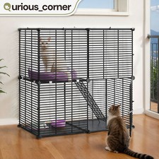 4 Tier Ferret Cage 28" x 14" Cat Enclosure or Rabbit Hutch Black Metal w/ Lock