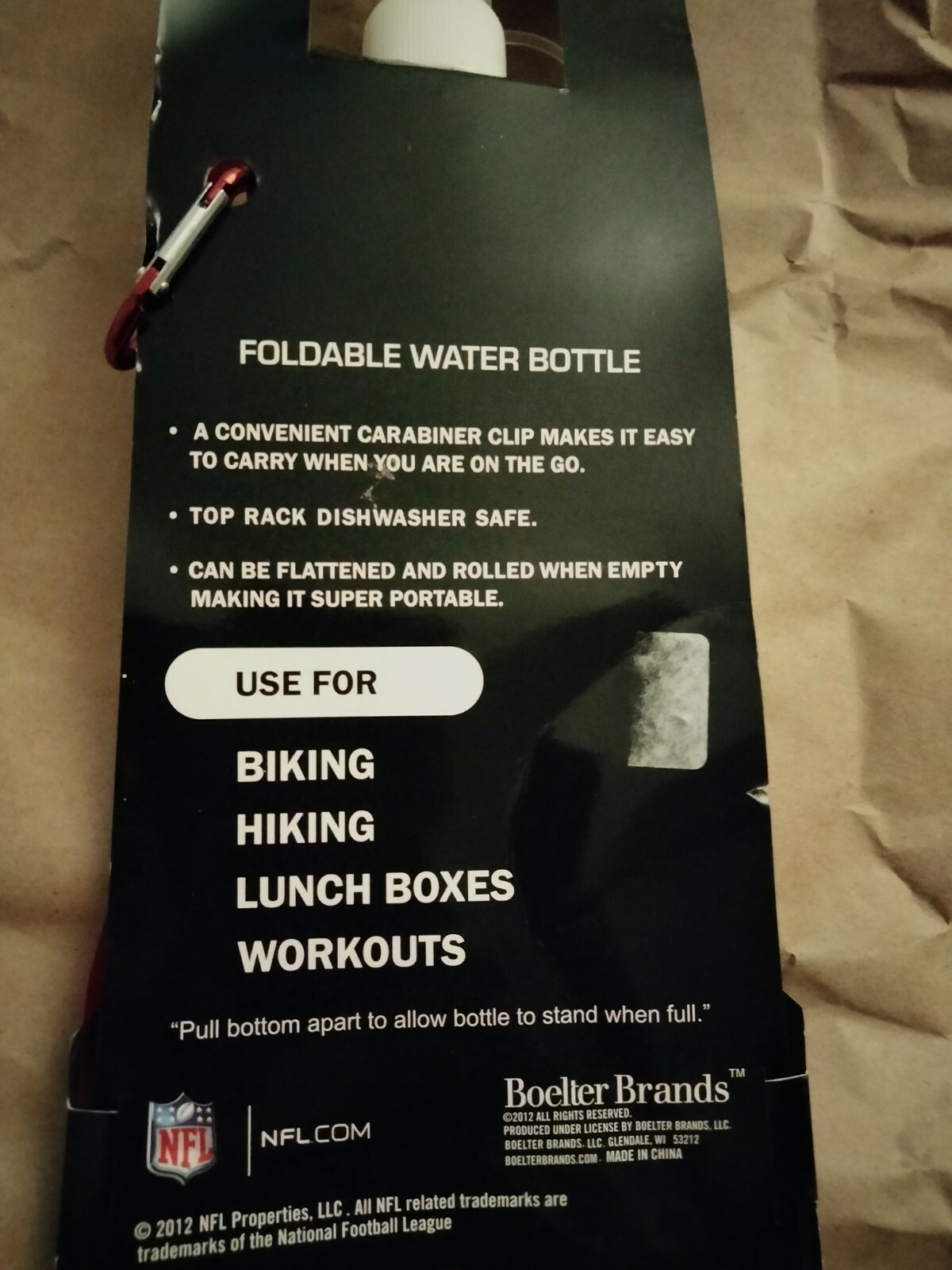 Boelter Brands NFL 16 oz. Foldable Water Bottle w/ Carabiner Clip for on the go