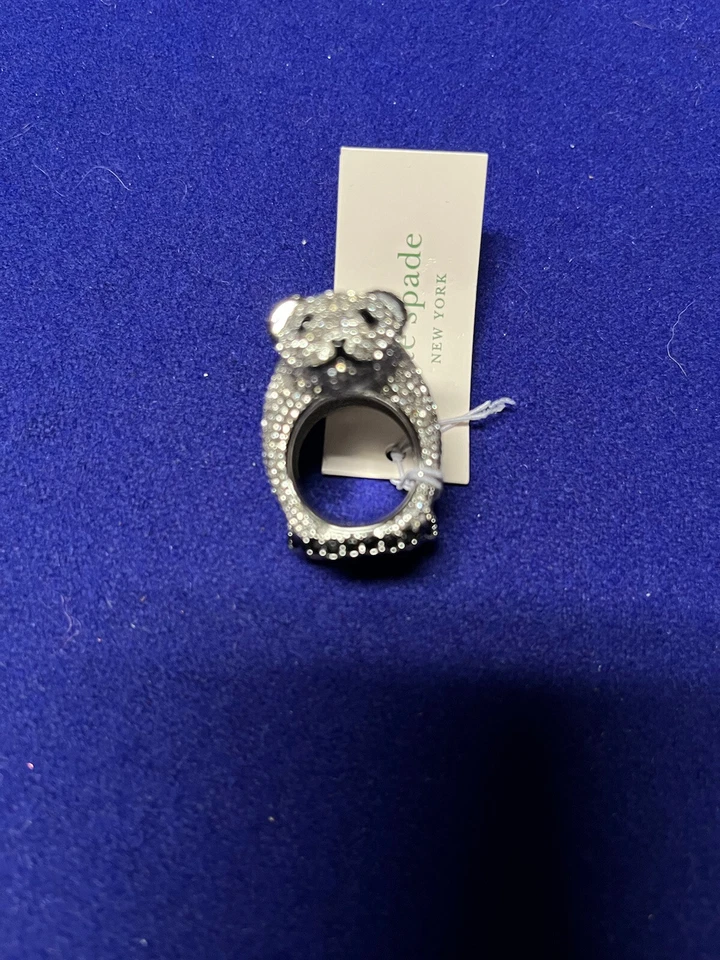 NWT Kate Spade ARCTIC FRIENDS POLAR BEAR Silver Tone Glass Stone Ring-Sz. 6 - Image 2 of 4