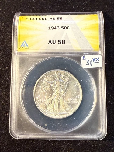 1943 WALKING LIBERTY HALF DOLLAR ANACS AU 58