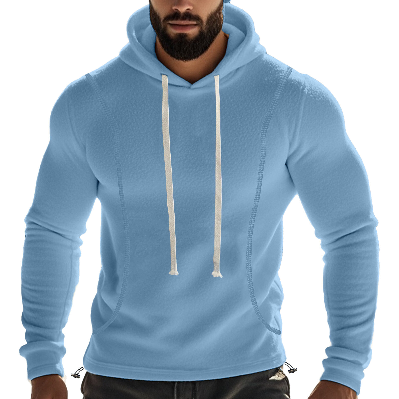 Polar Fleece Coat Men's Pull-over Hoodie Drawstring Shrink Hem Loose Sweatshirts