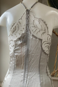 Agent Provocateur Soiree silver grey gown silk lace dress 12 full length maxi