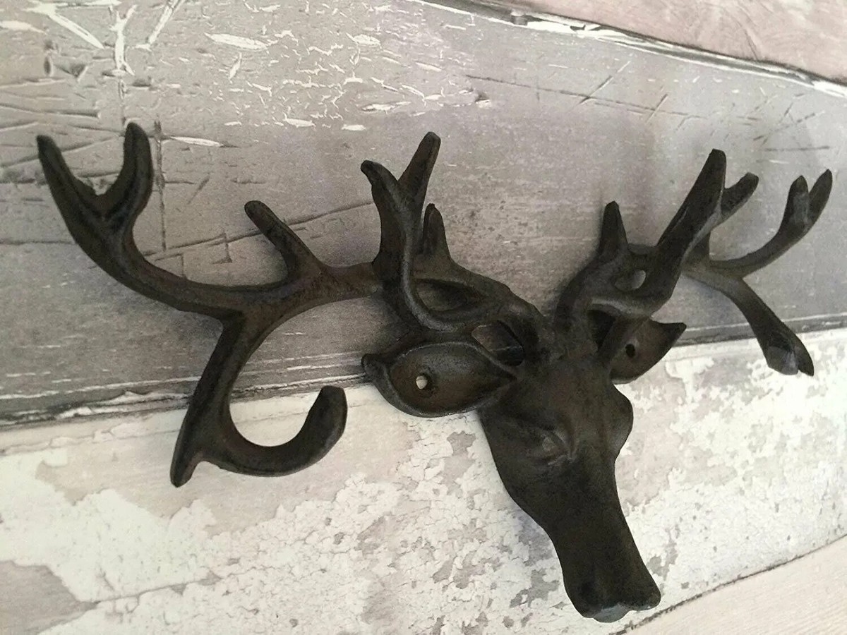 Cast Iron Deer Stag Coat Hook Key Holder Indoor Outdoor Storage