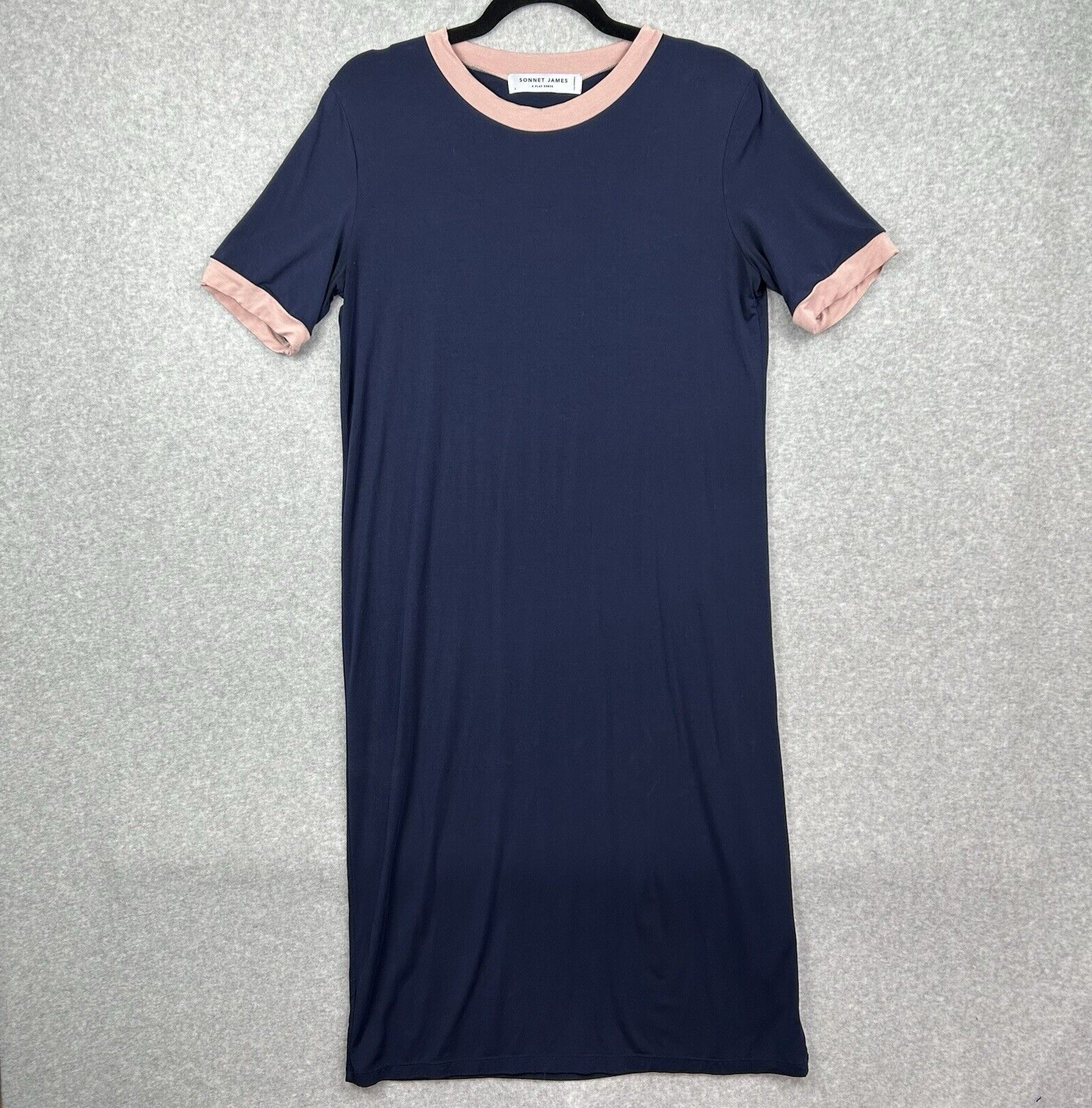 Sonnet James A Play Dress Sz S Everyday Jersey Navy Pink Contrast Trim Mom