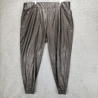 Spanx Pants Womens 3X Black Faux Leather Look High Rise