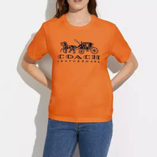 Coach Women's Papaya Horse  Carriage Organic Cotton T Shirt C9117 Size S- NWT