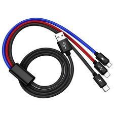 10ft Long Multi Charging Cable 3 Color Nylon Braided 3 in 1 Multiple end USB ...