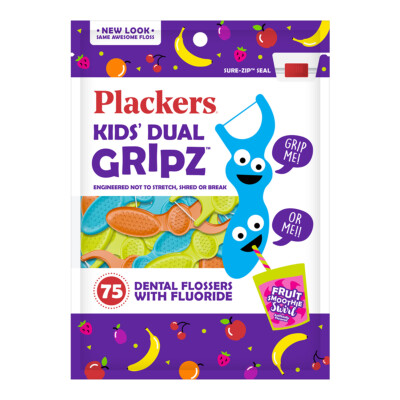 Plackers Kids Flossers Fruit Smoothie Swirl 300 count ( 4 bags of 75 flossers)