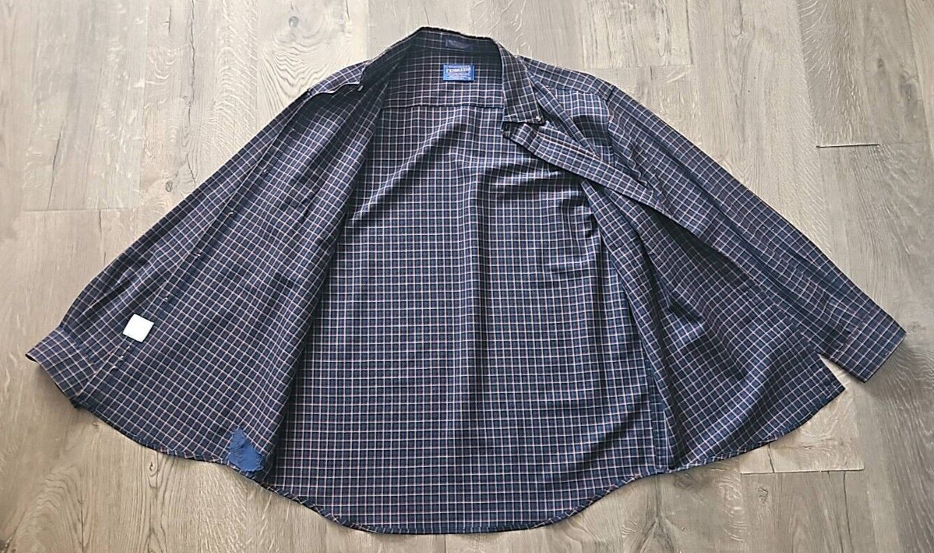 Pendleton Sir Pendleton Blue/Orange Plaid 100% Wo… - image 4