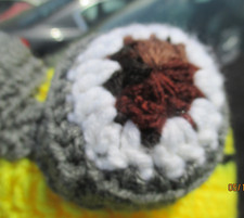Crocheted Minion's Hat BRIGHT YELLOW w Bulging Grey Eyes Cute Mouth Hair Teen