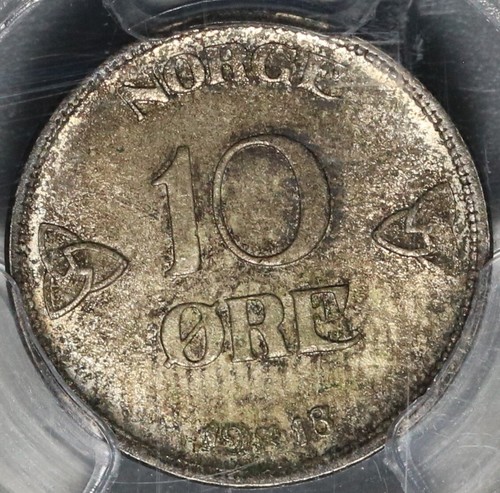 1918/7 PCGS MS 65 Norway 10 Ore Haakon VII Silver Coin POP 1/0 (21050901C)