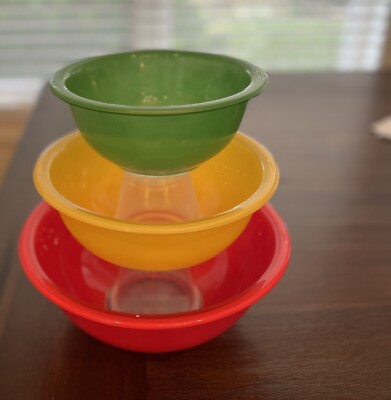 Vintage Pyrex Clear Bottom Mixing Bowls Set of Primary Colors Red Yellow  Green