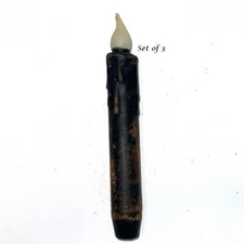 NEW PRIMITIVE TIMER CANDLES BLACK GRUNGY Tapers 3 pcs  6 3/4" Halloween Fall