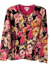 Tan Jay Jacket Womens Xl Pink Floral Zip Multicolor Long Sleeve Lined Sparkly