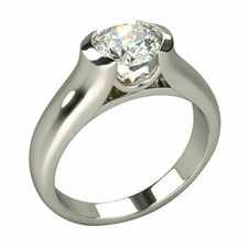 2.15 CT White Round CZ Half Bezel Set Solitaire Engagement Ring 925 Silver