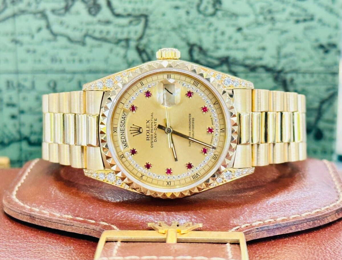 Rolex Day-Date President 36 18018 Pyramid Bezel Factory Diamond