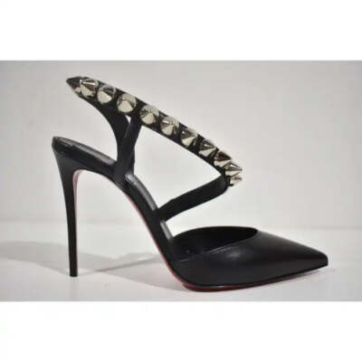 Christian Louboutin Spikita Pump 100 Black Silver Spike Strappy