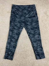 Crane Leggings Womens Large Stretch Pull On Wide Waistband Geometric Black Gray