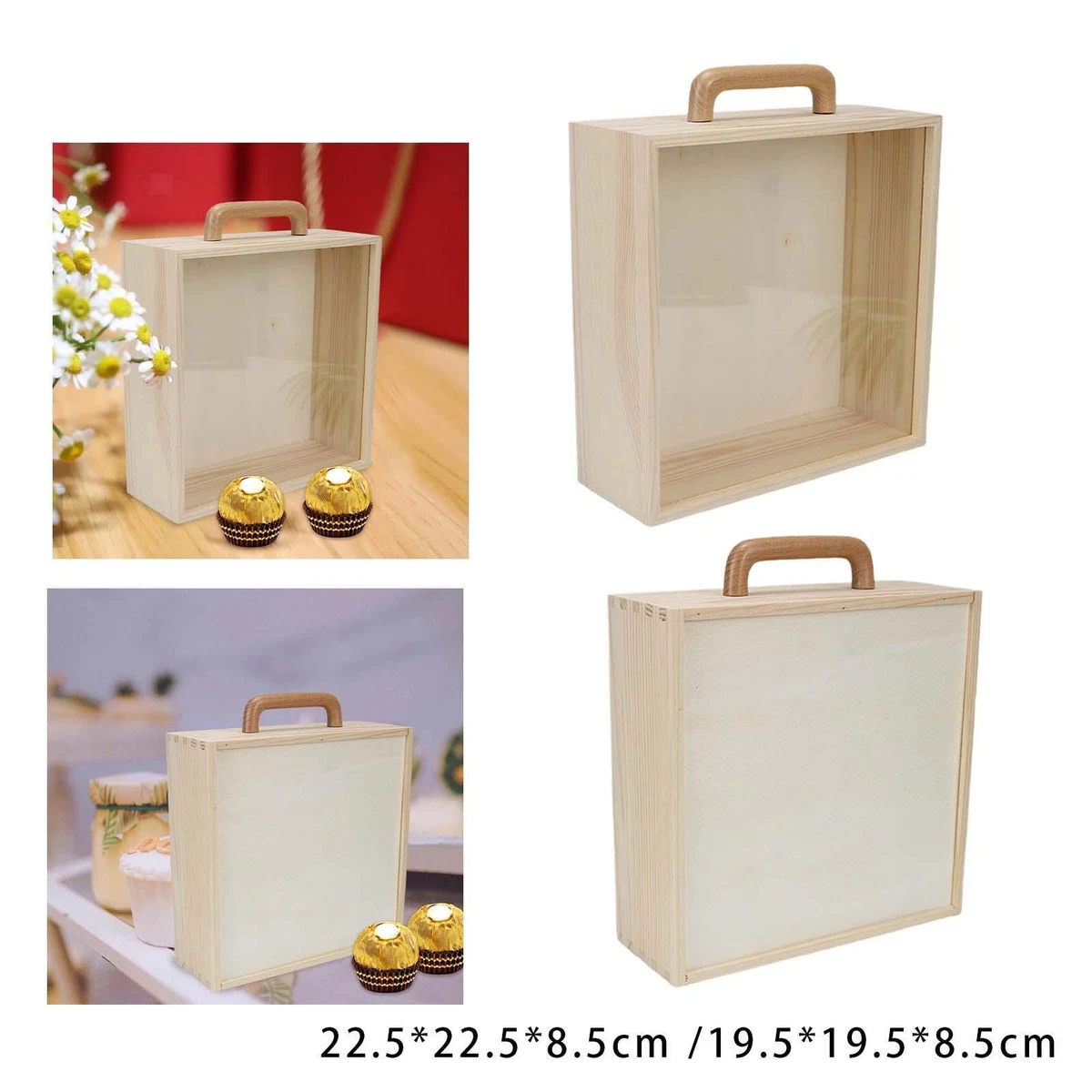 Wooden Box with Handle Unfinished Wood Boxes Wood Case Portable