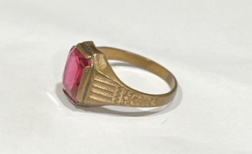 Vintage Brass Ring With Faceted Glass Faux Rubi- Size 11.5 - Picture 4 of 13