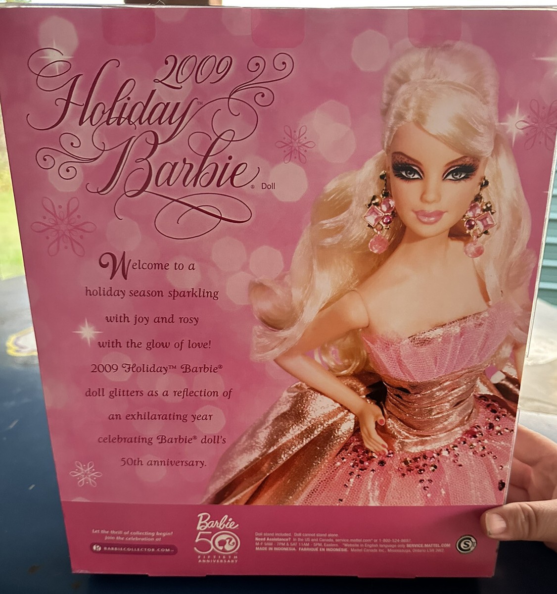 NEW 2009 Holiday Barbie Doll Blonde Pink Dress 50 Year Anniversary