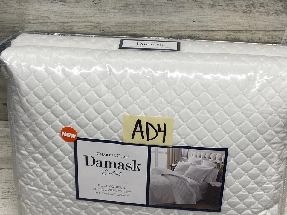 Charter Club Quilted Solid Queen Coverlet & Shams 3pc Set White New - Image 3 of 4