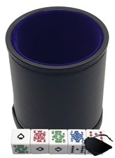 16mm Poker Dice White "Spades" Ace w/Pouch  PU Leather Dice Cup Blue Felt Lined