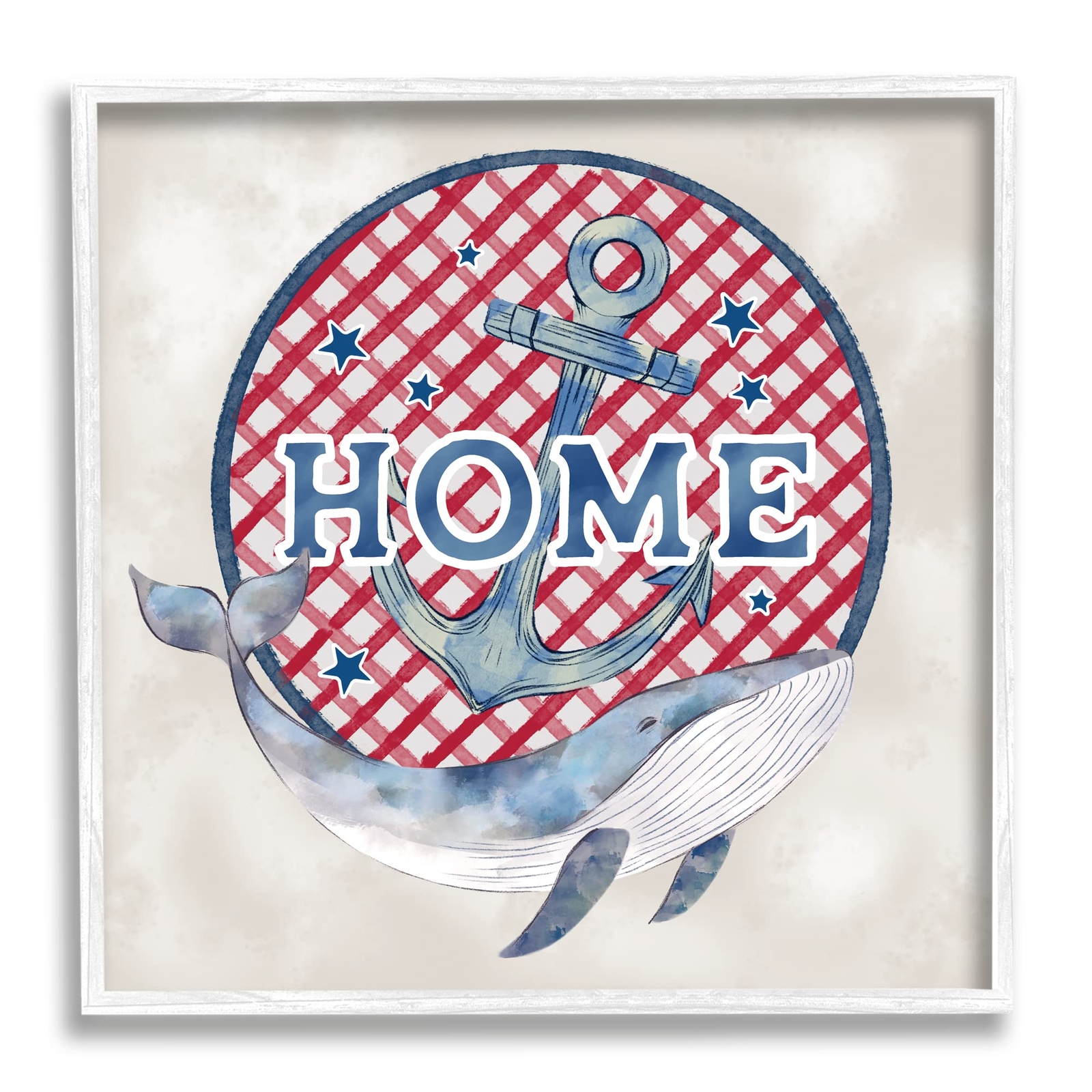 Checkered Pattern Home Sign Anchor Whale Watercolor, Design by Ziwei Li