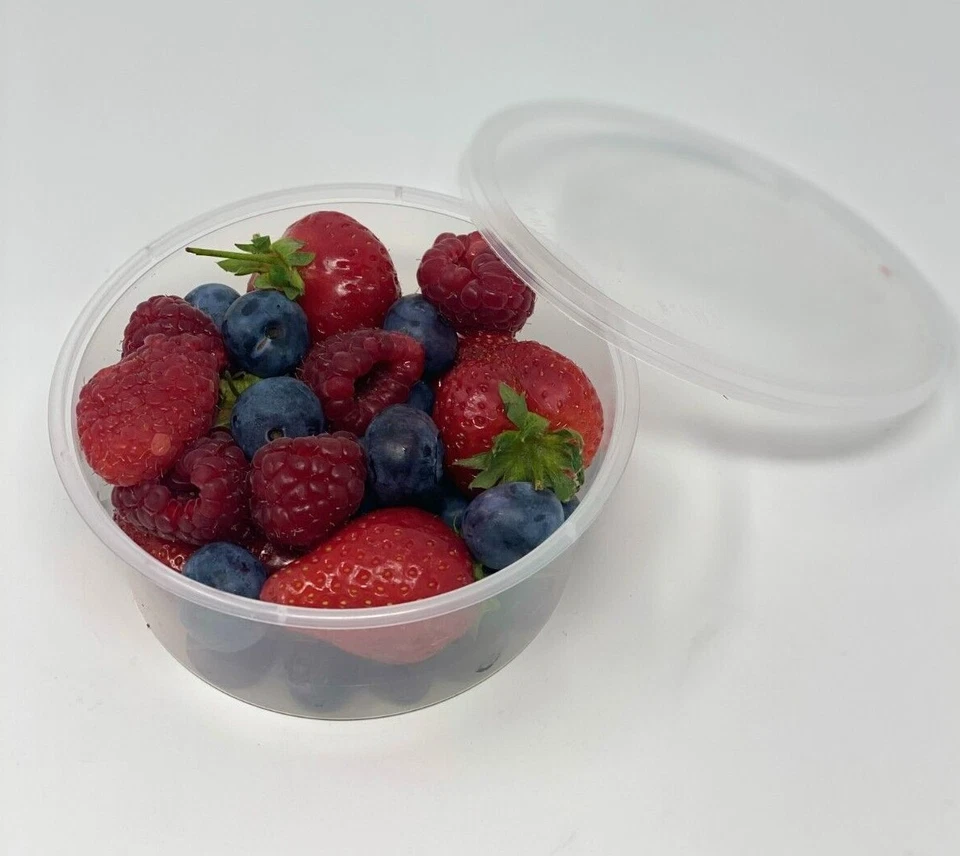 Round Food Containers Plastic Clear Tubs with Lids Deli Pots Sauce Dip Chutney - Image 2 of 4