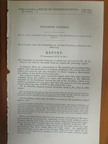 Government Report 5/12/1882 US Revolutionary War Soldier Pennsylvania Military