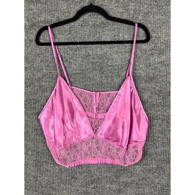 Y2K Coquette Satin Lace Bralette Crop Top Pink 1X Frederick's Hollywood