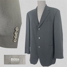 Hugo Boss Blazer Jacket Mens 46L Black Solid Virgin Wool Three Buttons USA Made