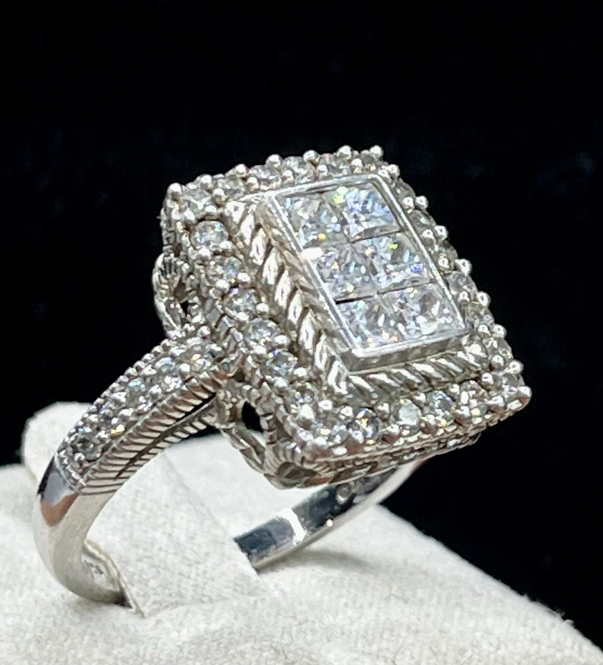 Judith Ripka Sterling Silver CZ Clear Multistone Engagement Cocktail Ring SZ 11 - Image 2 of 4